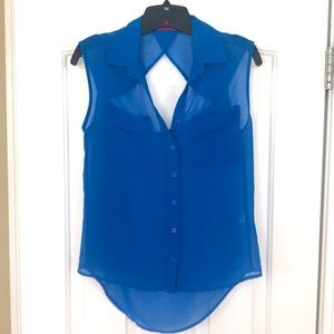 Akira Chicago Back Cut-Out Blue Sheer Tank